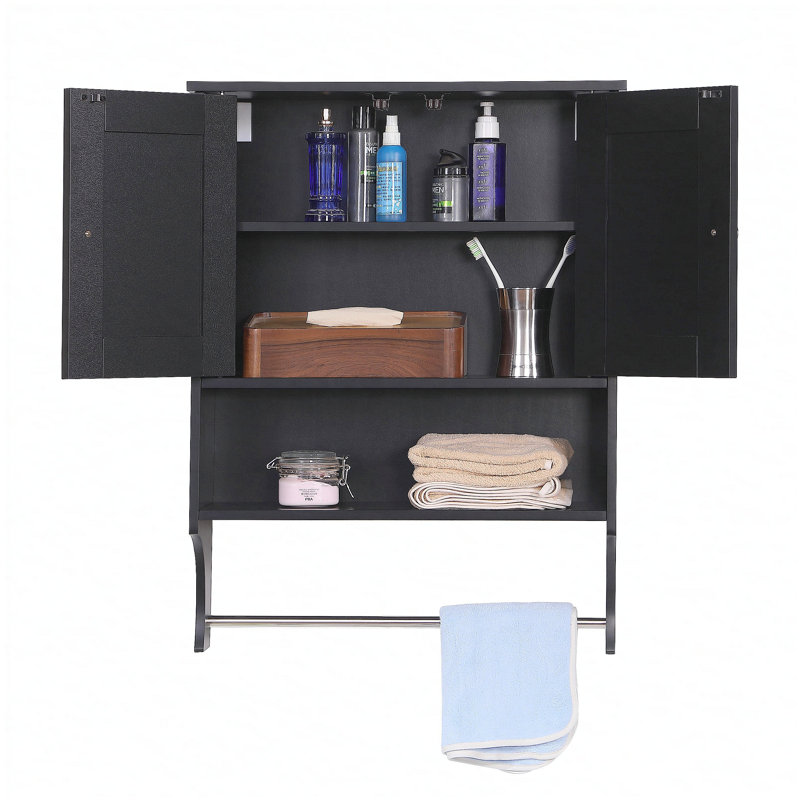 Over The Toilet Storage Cabinet,Farmhouse Medicine Cabinet with 2 Door and Adjustable Shelves,21.65 x 7.1 x 27.6 Inches, Bathroom, Living Room, Black