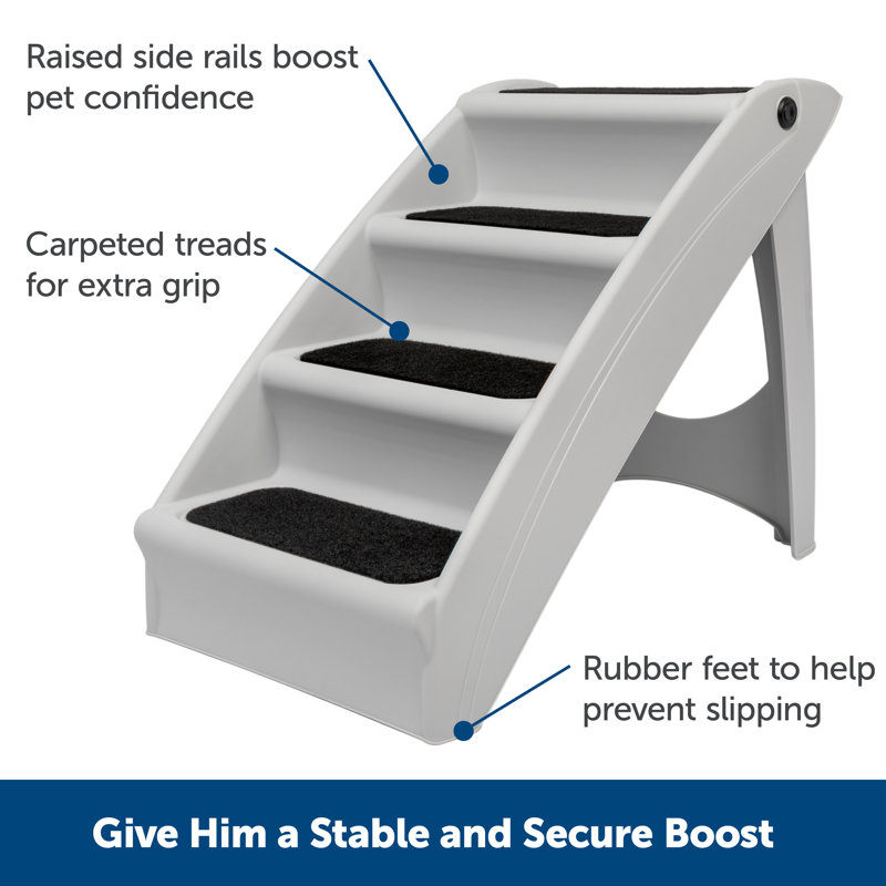 Gray Folding Pet Steps with Non-Slip Pads and Siderails
