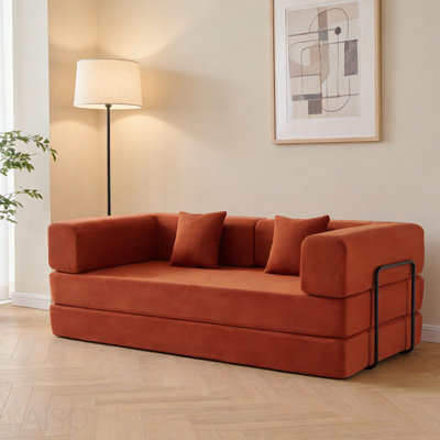 Convertible Sleeper Sofa Bed With Cylindrical Pillow, Corduroy Folding Mattress Couch With Fixed-Shape Frame, Floor Sofa Lounge Couch For Living Room Bedroom Lounge Studio