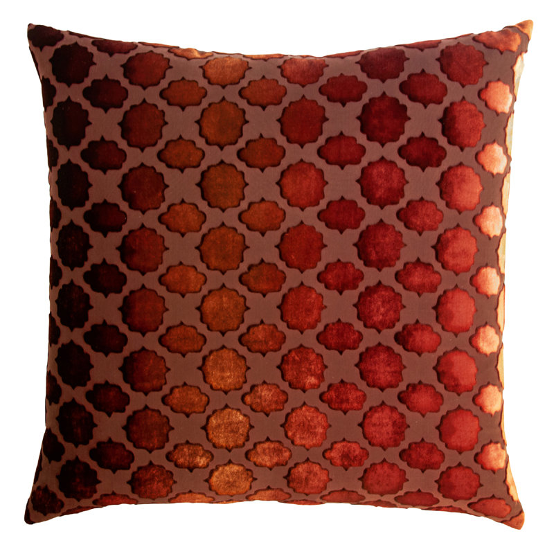 Mod Fretwork Square Velvet Pillow Cover & Insert, Paprika, 18" x 18"