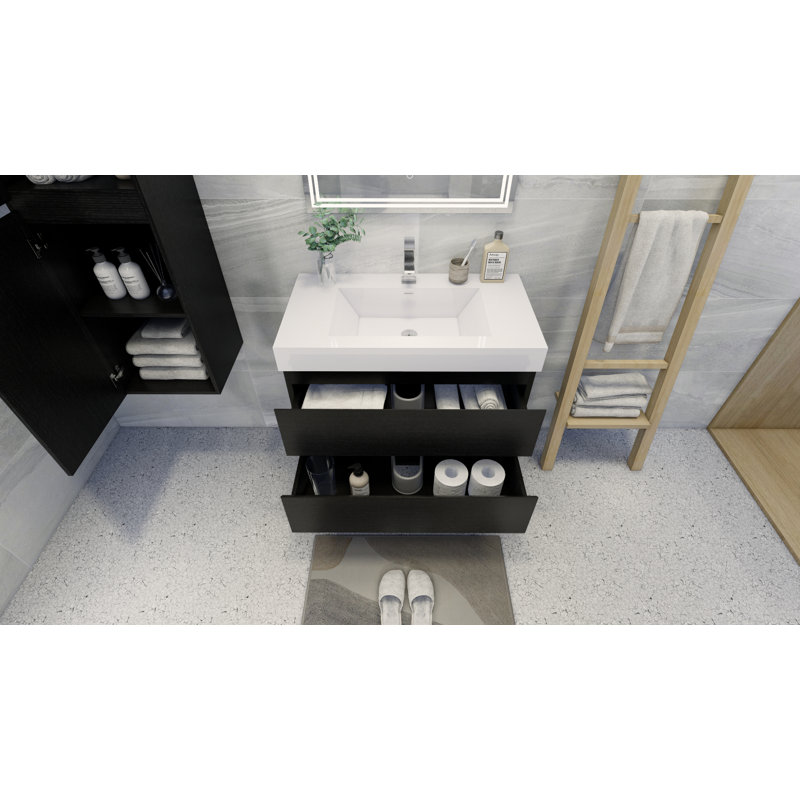 Ensemble de meuble-lavabo de salle de bain simple fixé au mur 36 po Leni, Noir
