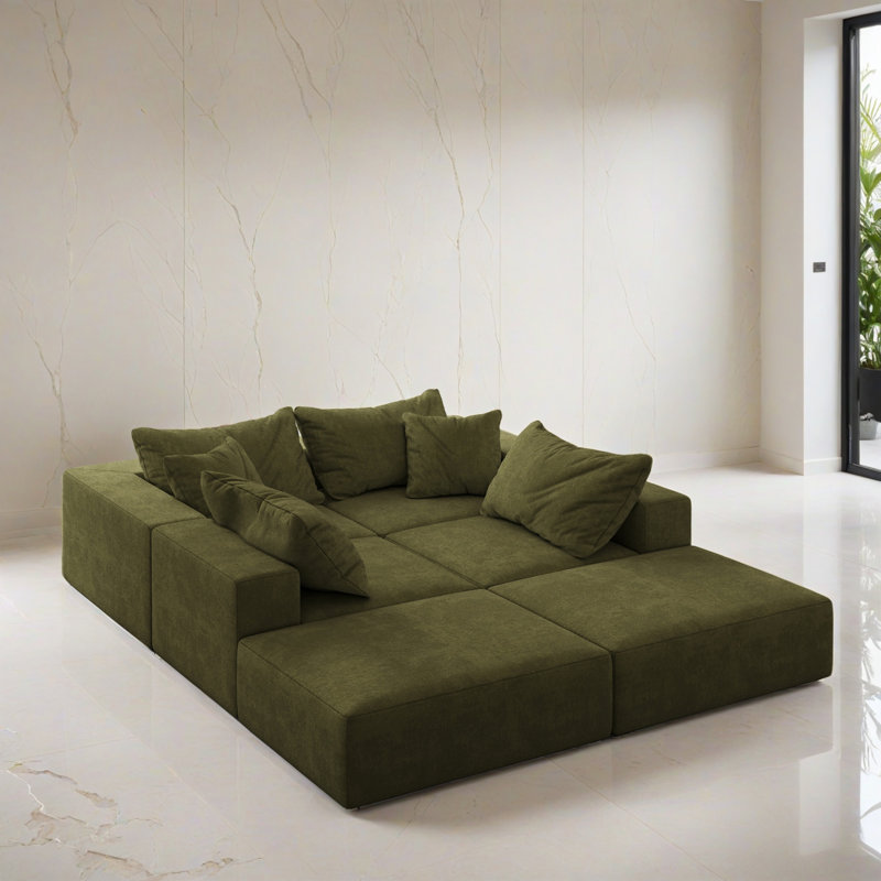 Canapé-lit modulaire 6 pièces pour salon, Chenille verte