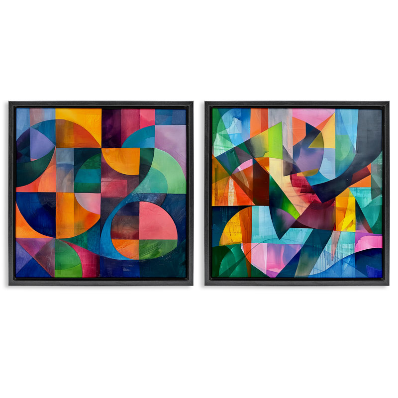 «Eye Catching Abstract Shapes», ensemble de 2 toiles flottantes encadrées par Lazar Studio, Cadre flottant noir de jais
