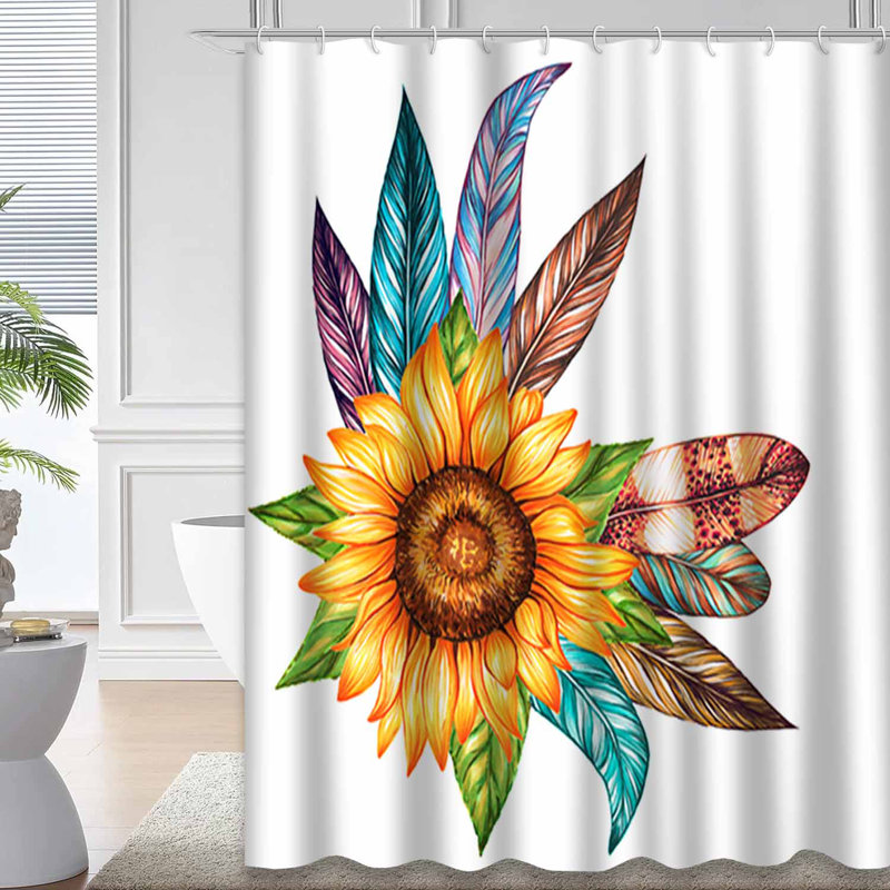 Dessin de fleurs de plumes d'oiseau de tournesol, art abstrait blanc avec 12 crochets, L 72 po x l 78 po