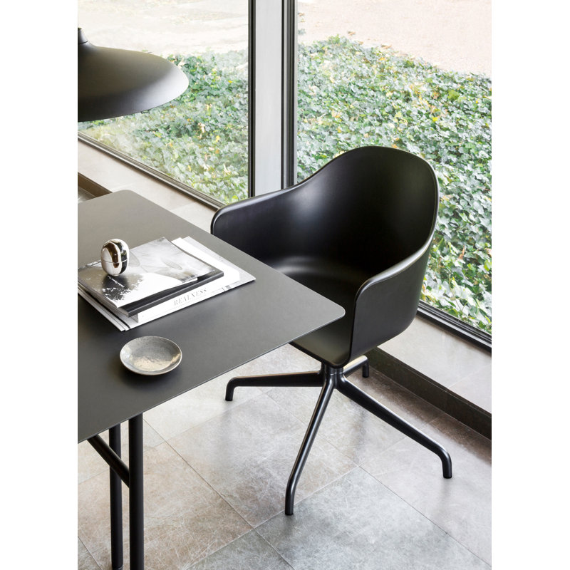 Harbour Task Chair, Polished Aluminum, Dakar 0842 Black Genuine Leather