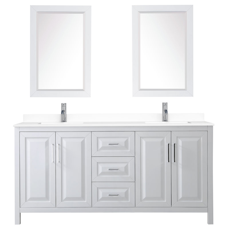 Daria 72'' W Double Vanity, Polished Chrome, White Cultured Marble, White