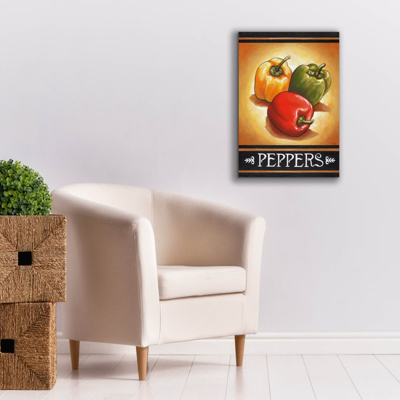 «Market Sign Peppers» par Cathy Horvath-Buchanan, art mural sur toile, H 26 po x l 18 po x P 0,75 po