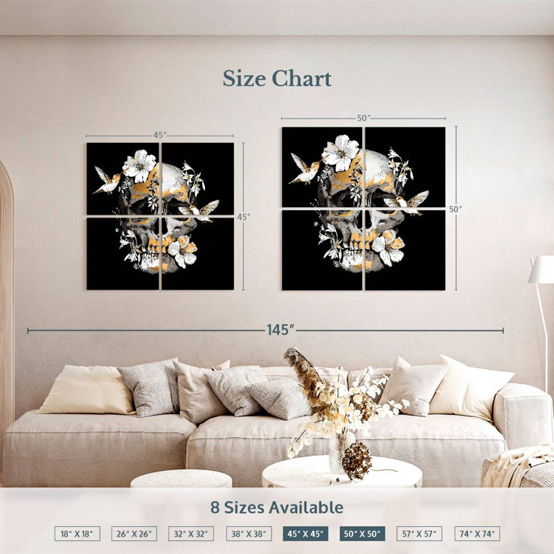 Crâne floral Kerner, H 50 po x l 50 po