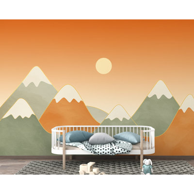 Minimal Mountain Nursery Mural · Watercolor Landscape Wallpaper · Neutral Sage Beige Wall Art · Gender Neutral Nursery Decor 226DRE
