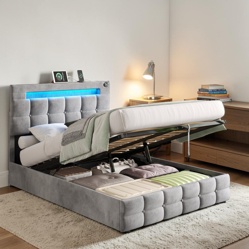 Daysan Upholstered Ottoman Storage Bed, Grey