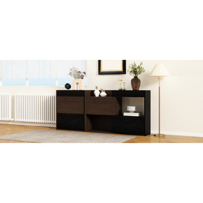 90 - Degree Rotating Of 2 32.5''-58.8''w Multifunctional Storage Cabinet, Extendable, For Hallway, , Livingroom Black&walnut With Drawer, Buffet Sideboard Rotatable Extendable Office, Dining Room