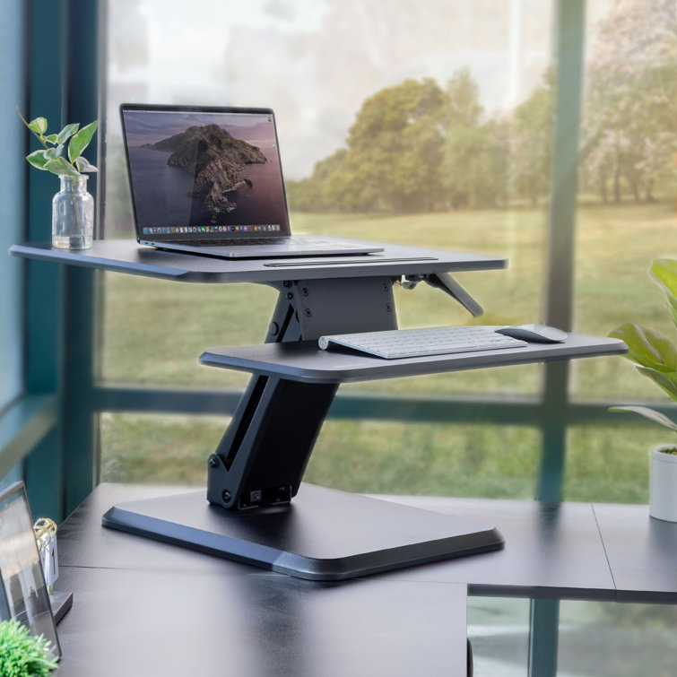 Mount-It! Height Adjustable Standing Desk Converter, 25” Wide Desktop -  Sit-Stand Converting Desks with Gas Spring for Home, Office - Stand-Up