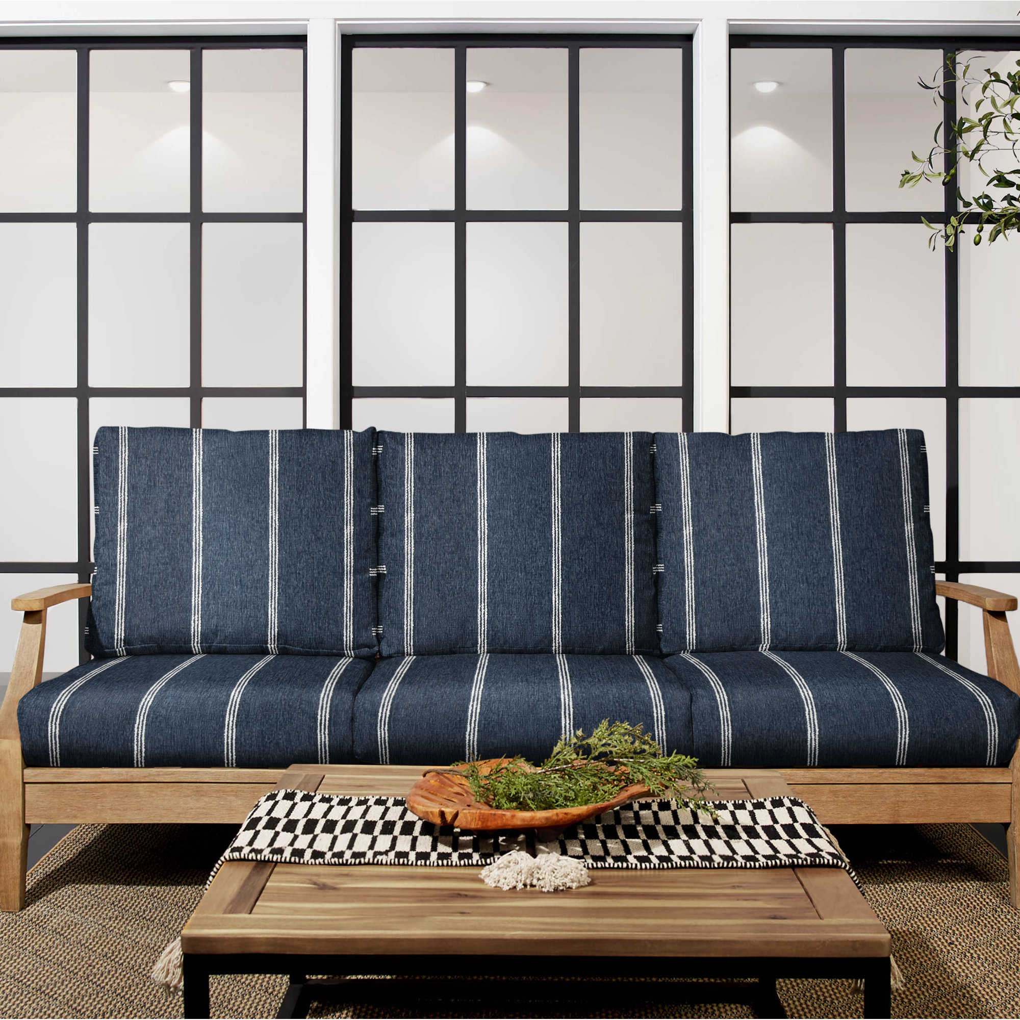 Sunbrella Striped 6 Piece Outdoor Sofa Cushion, Blue