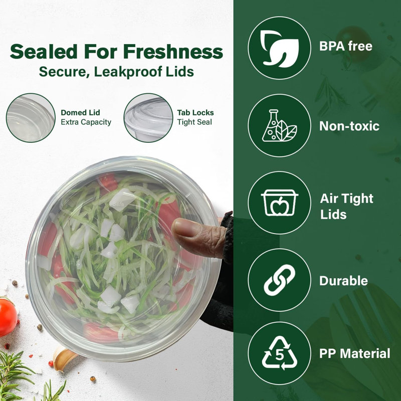 24oz Roud White Base Meal Prep Takeaway Container Pack of 10