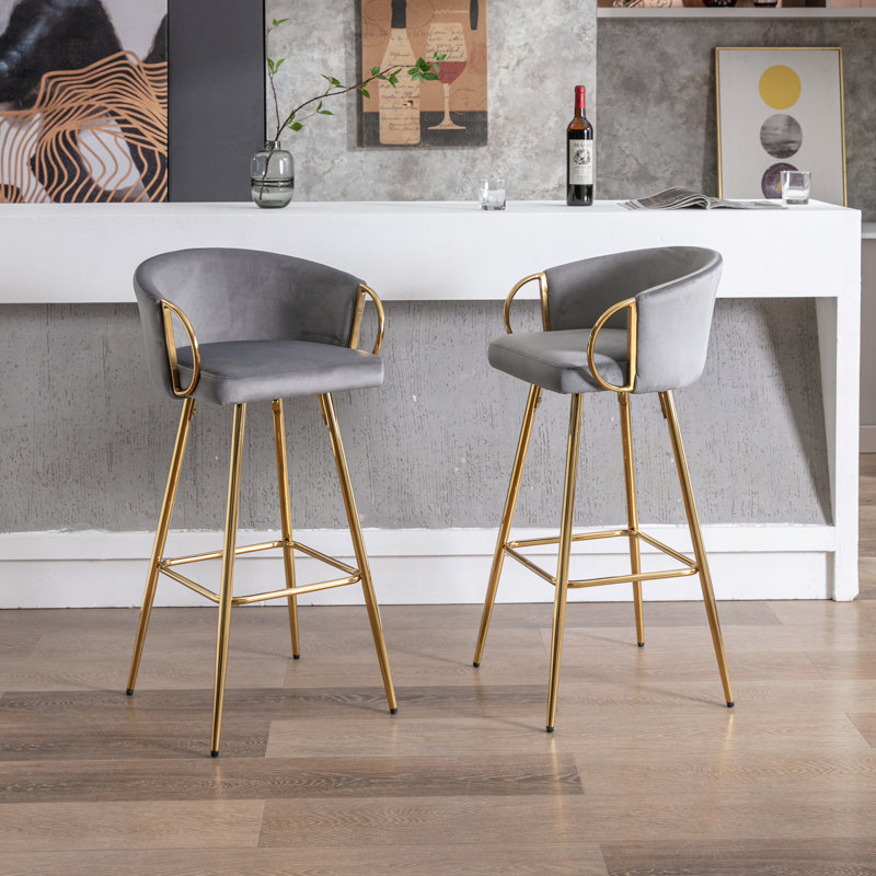 Dardar Stools, with Chrome Footrest and Base /Golden Leg Simple Stool, Gray, Bar Stool (30" Seat Height)