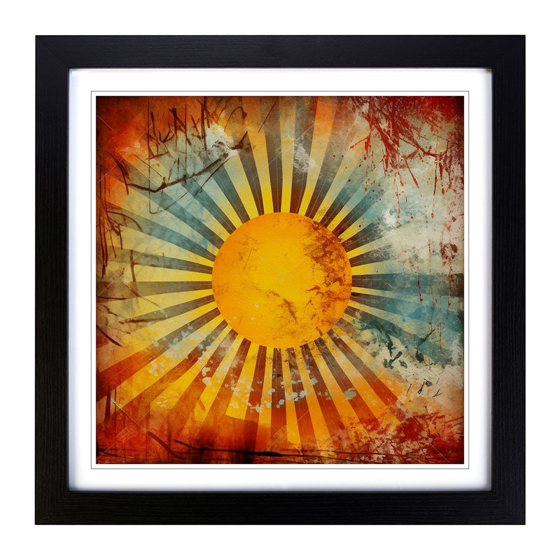 Sun Grunge Art - Framed Print, Black