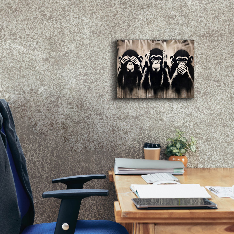 "Epic Graffiti" Three Wize Monkeys "par Andreas Magnusson, art mural sur toile, H 12 po x l 16 po x P 0,75 po