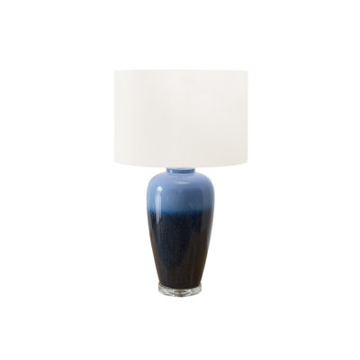 Lighting, h 29 po, lampe de table, céramique bleue, abat-jour ivoire / crème, contemporain, moderne