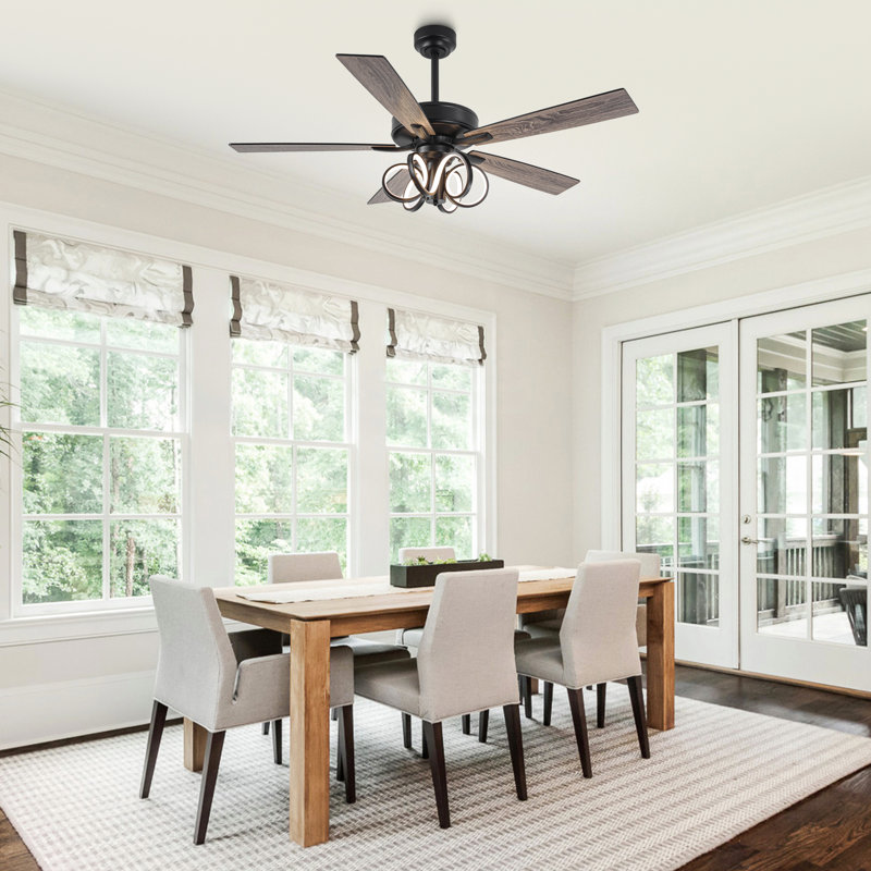 Modern 52" Double-Sided 5-Blade LED Ceiling Fan With Remote Control, Matte Black