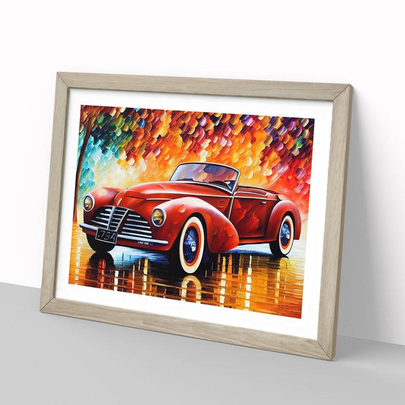 Painted Classic Car Vol.2 - Framed Print, 25cm H x 34cm W x 2cm D, Oak