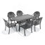 Ensemble de 7 pièces de mobilier de patio en aluminium coulé avec cadre noir et coussins de siège bleus-998848802