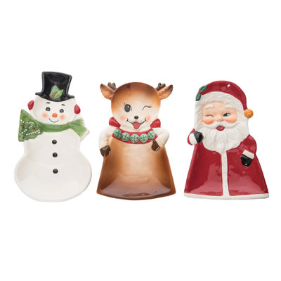  Ceramic Vintage Christmas Character Tidbit Plate Set of 3 Christmas Home Decorations
