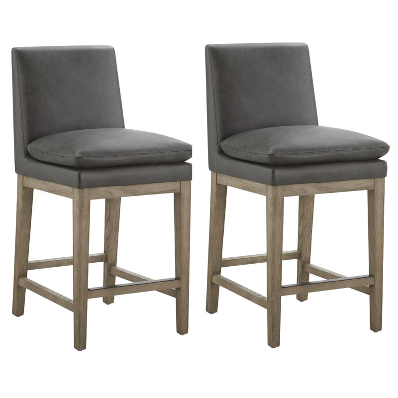 Tabouret de comptoir rembourré en cuir Bethea, 2, Ardoise Copley