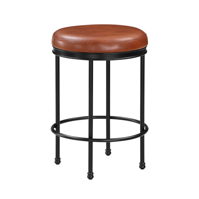 Tabouret de comptoir confortable en similicuir - structure en métal thermolaqué noir, tablier roulé, pieds arrondis, base sans dossier entièrement assemblée, rembourrage, aucun assemblage requis