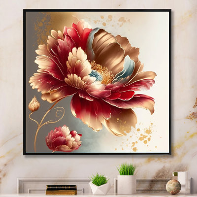 «Bold Red Floral Design I - Floater Frame», impression sur toile