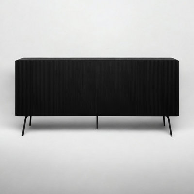 Sideboard Drawers Buffet Cabinet with Groove Design and Metal Legs, Storage Cabinet for Living Room, Dining Room, and Entryway, Effortless Assembly