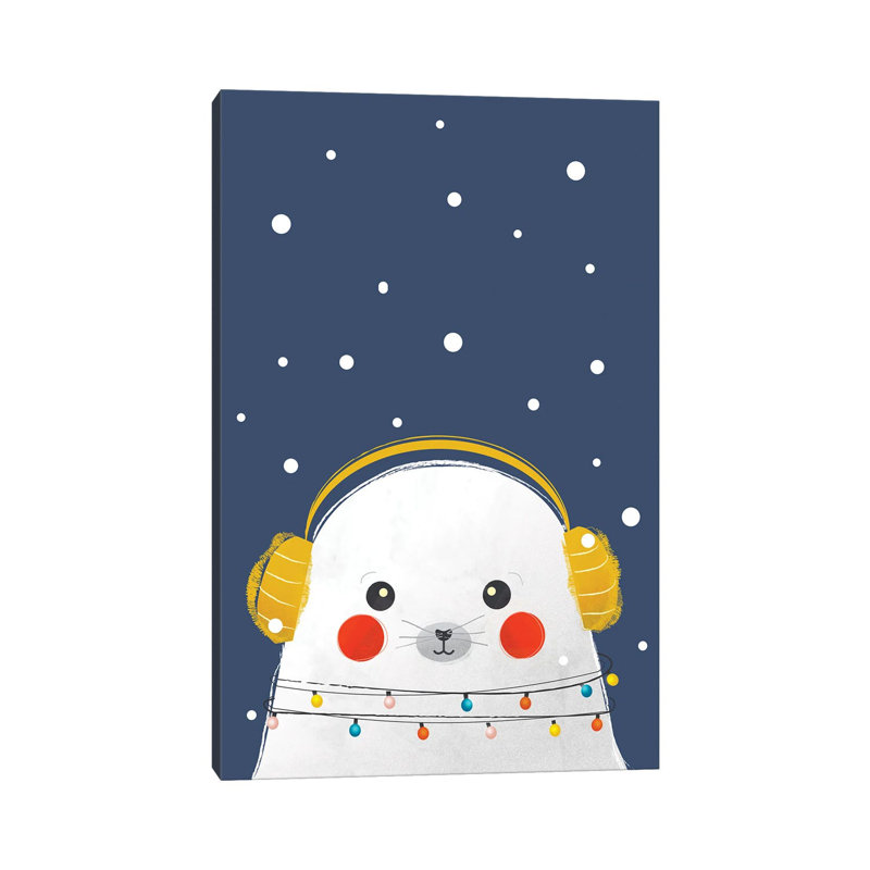Christmas Baby Seal by Show Me Mars - Gallery-Wrapped Canvas Giclée on Canvas, Canvas, 20.32 cm H x 30.48 cm W