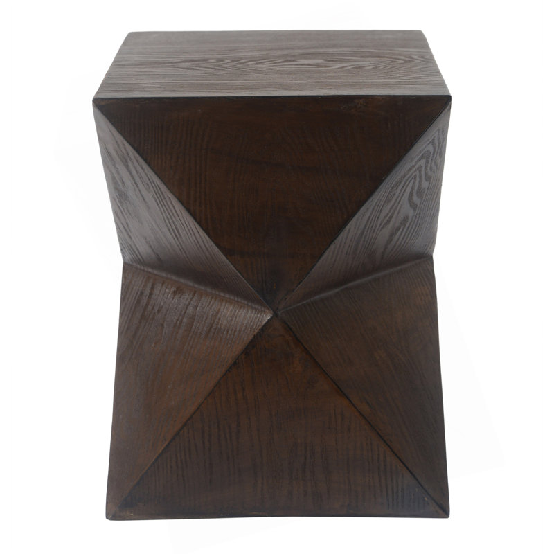 14.25" Concrete Side Table With Rustic Hand-Carved Texture And Unique Symmetric Form – Weather-Resistant Accent For Patio, Garden, Or Balcony