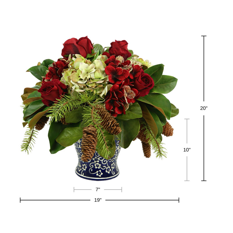 Hydrangea and Rose Holiday Arrangement