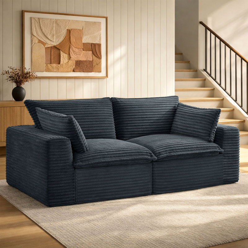 Canapé modulaire rembourré 2 pièces en velours côtelé, Navy Corduroy