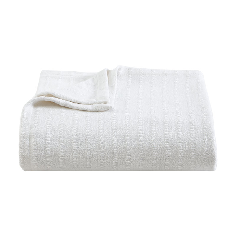 Vera Wang All Over Rib Cotton White Blanket, King, Queen, 5