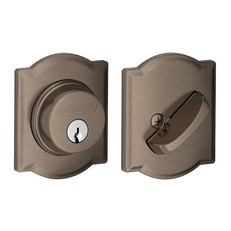 Single Cylinder Deadbolt with Camelot Trim, Antique Nickel