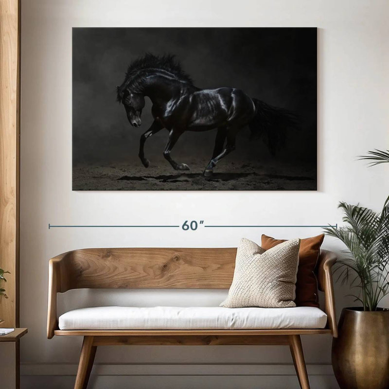 Brampt Shiny Black Horse, 34" H x 51" W