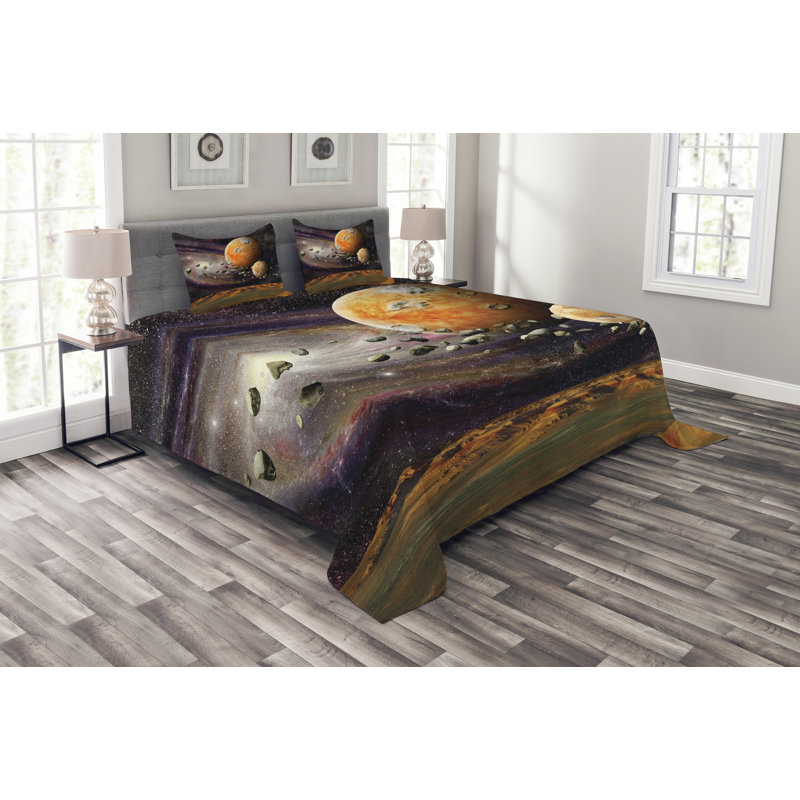 Green/Purple/Yellow/White 100% Microfibre Bedspread, 220 x 264 cm