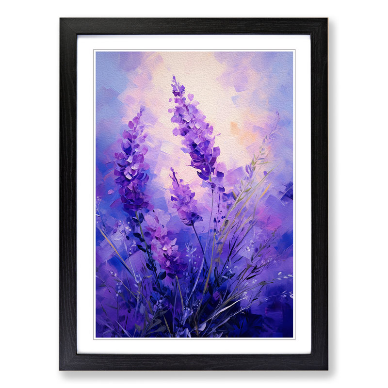 XYZ-FRM-V1223-4099 Lavender Flower Impressionism No.3 - Single Picture Frame Print on Wood, Black, 64cm H x 46cm W x 2cm D