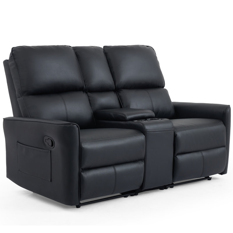 Shellenbarger 3 Seater Faux Leather Reclining Sofa, Black