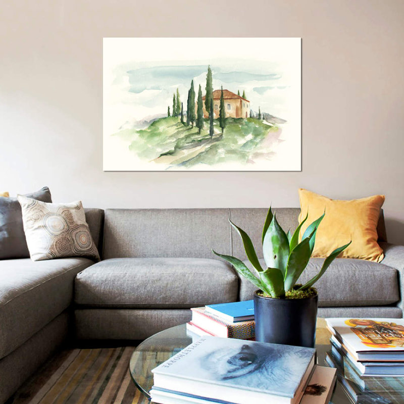 « aquarelle tuscan villa ii », reproduction de peinture à l’aquarelle sur toile, H 12 po x l 18 po x P 1,5 po, Toile tendue