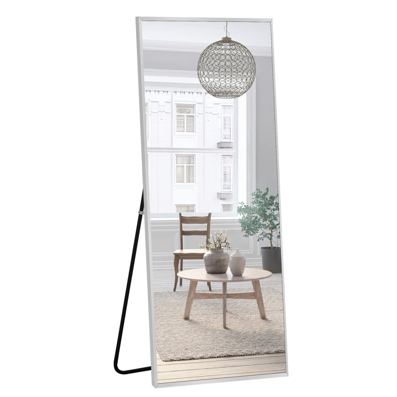 Talma Wood Flat Mirror, Light Gray, 65" H x 22" W