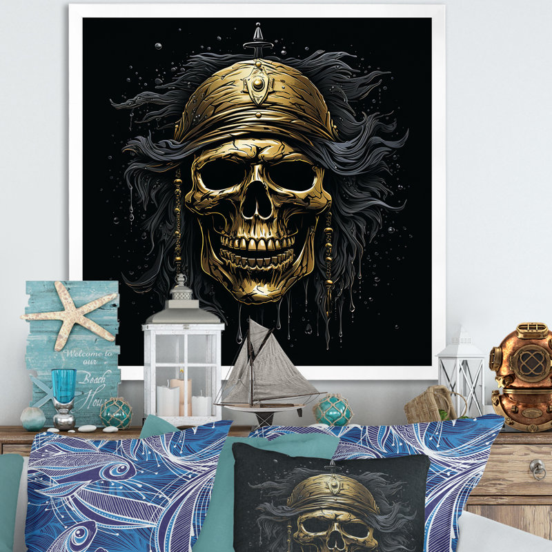 Symbole de pirate Jolly Roger sur toile, H 16 po x l 16 po x P 1 po, Cadre simple blanc