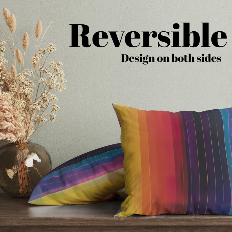 Housse de coussin réversible, H 16 po x l 16 po, Jaune / rouge / mauve / rayé