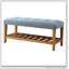 Banc rembourré capitonné bleu clair et chêne