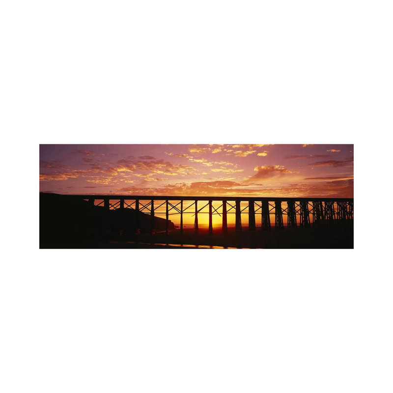 Silhouette Of A Railway Bridge, Pudding Creek Bridge, Fort Bragg, California, USA by Panoramic Images - Wrapped Canvas Panoramic Print