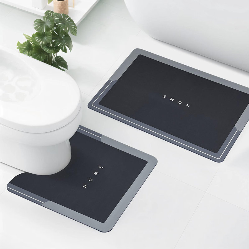 2 Piece set Rectangle Bath Mat, Grey