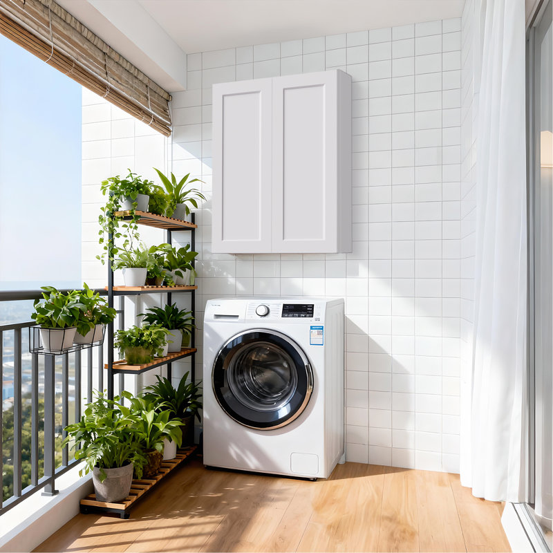 36 Inch White Shaker Double Door Wall Cabinet Solid Wood With 3 Adjustable Shelves Ready To Assemble For Kitchen,Bathroom,Laundry And Garage Storage(36"W×12"D×42"H)