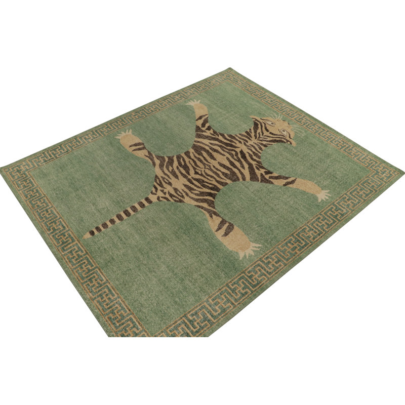 Distressed Homage Hand Knotted Wool Animal Print Area Rug, Rectangle 8' x 10'