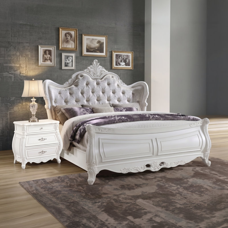 Jaria King, 3 pièces, blanc, Très grand, 3 Pcs: Bed, 2 Nightstands